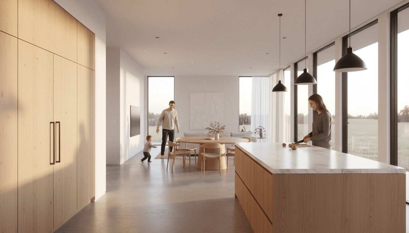 Finished modern kitchen remodel with island and stainless appliances