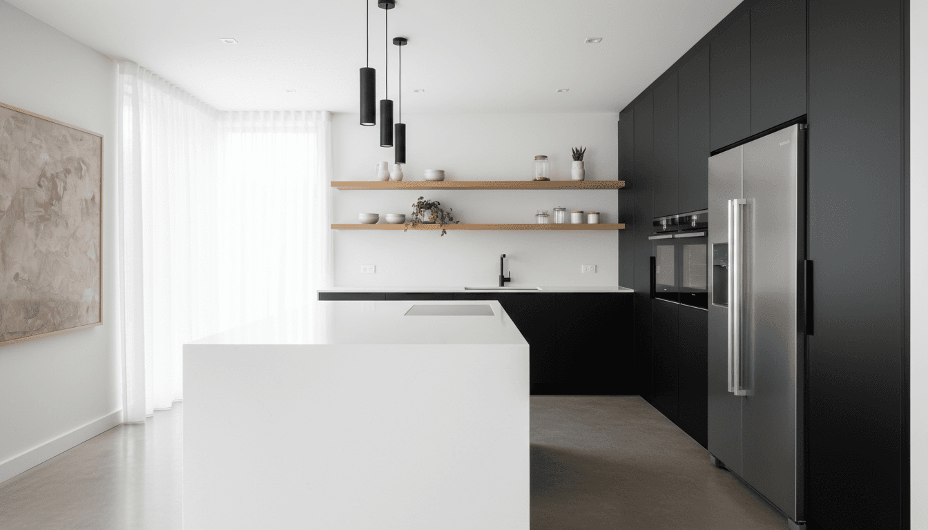 Freshly remodeled kitchen with white cabinets and quartz counters