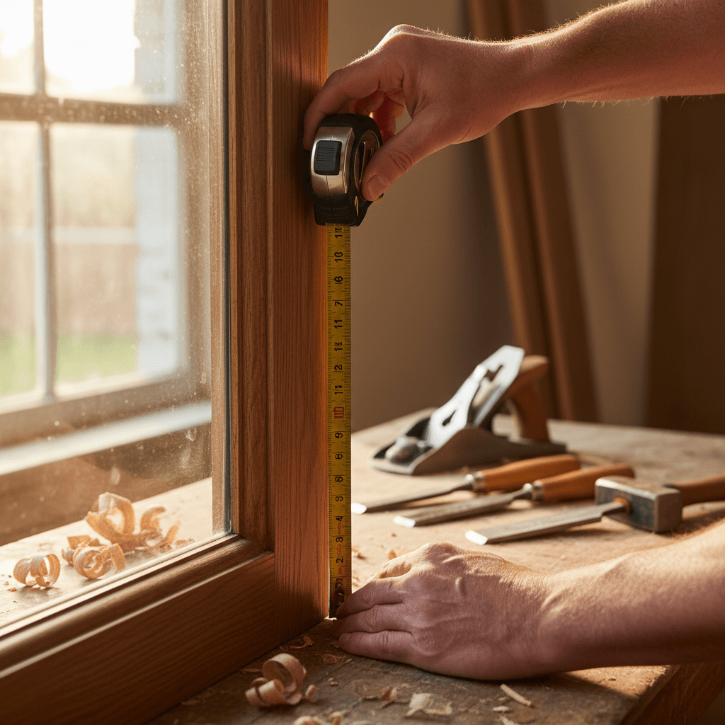 Master carpenter measuring a cabinet during a kitchen remodel