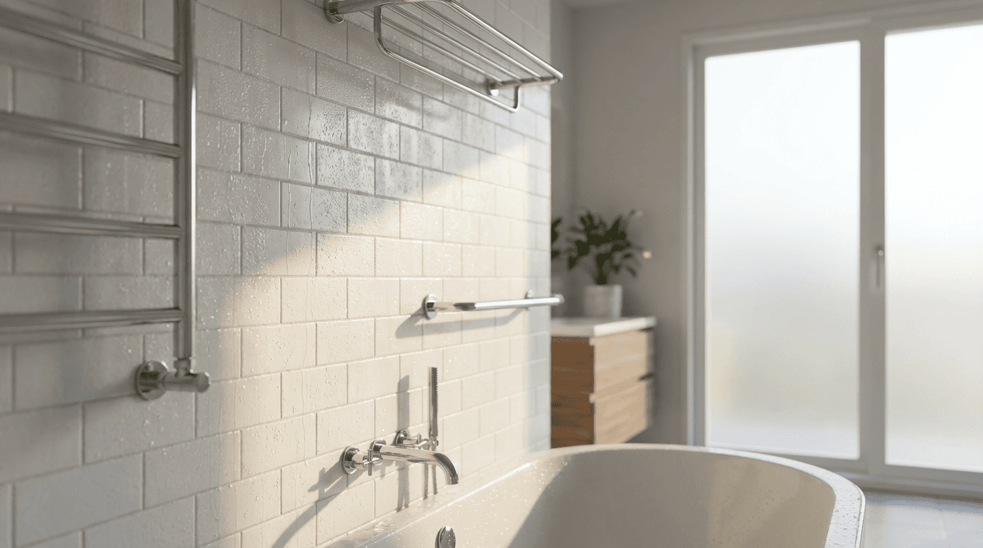 Walk-in shower and vanity in a remodeled bathroom